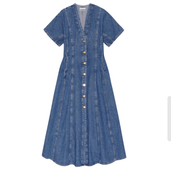 GANNI Future Button Front Organic Cotton Blend Denim Maxi Dress - Picture 4 of 11